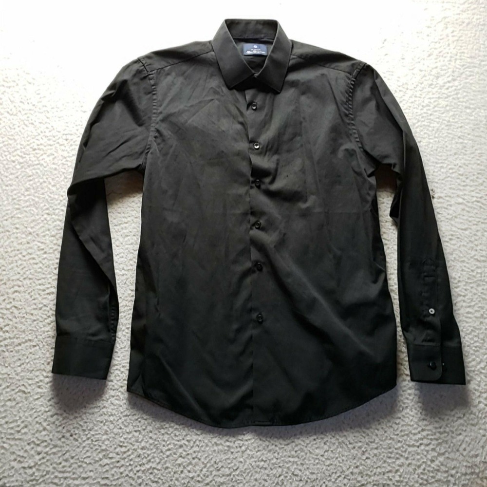 Ben Sherman Dress Shirt Mens Medium Black Solid Regular Fit Long Sleeve Woven